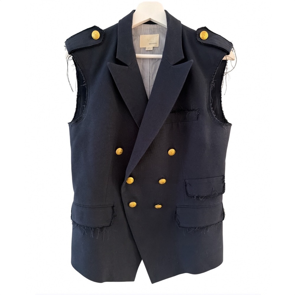 Band of Outsiders Navy Cotton Double Breasted Raw Edge Vest Blazer IT 42 US 2